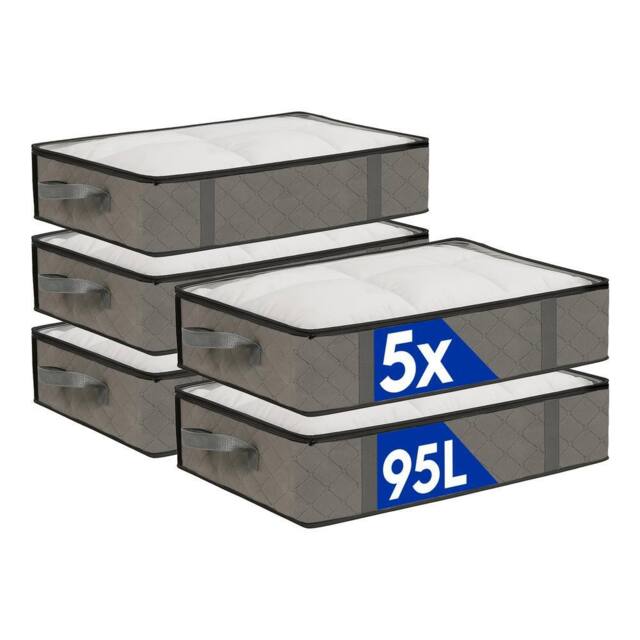 Harbour Housewares Under Bed Storage Bags with Lid - 95 Litre - Grey - Pack of 5 - image 1