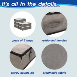 Harbour Housewares Under Bed Storage Bags with Lid - 95 Litre - Grey - Pack of 5 - thumbnail 6