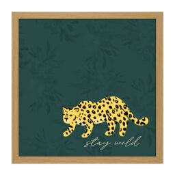 "Artery8 Wall Art Print Stay Wild Leopard Jungle Square Framed Picture 16X16 Inch in Light Oak - Size: W16"" x H16"""