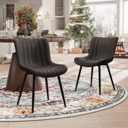 Xample Set of 2 Dining Chairs Faux Leather Modern Padded Seat with Metal Legs, Office, or Cafe Seating in Black - thumbnail 3