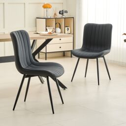 Xample Set of 2 Dining Chairs Faux Leather Modern Padded Seat with Metal Legs, Office, or Cafe Seating in Black - thumbnail 1