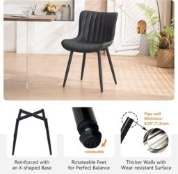 Xample Set of 2 Dining Chairs Faux Leather Modern Padded Seat with Metal Legs, Office, or Cafe Seating in Black - thumbnail 6