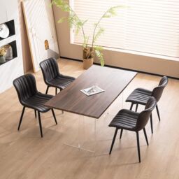 Xample Set of 2 Dining Chairs Faux Leather Modern Padded Seat with Metal Legs, Office, or Cafe Seating in Black - thumbnail 5