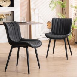 Xample Set of 2 Dining Chairs Faux Leather Modern Padded Seat with Metal Legs, Office, or Cafe Seating in Black - thumbnail 2