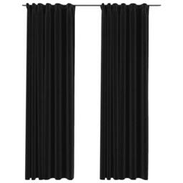Berkfield Home Linen-Look Blackout Curtains with Hooks 2 pcs Anthracite 140x245 cm in Black - thumbnail 3