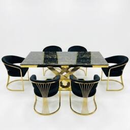 HOME LUXE INTERIOR Elina 180cm Black & Gold Marble Dining Table & 6 Porado Chairs Set - Size: 180 cm - thumbnail 1