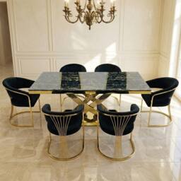 HOME LUXE INTERIOR Elina 180cm Black & Gold Marble Dining Table & 6 Porado Chairs Set - Size: 180 cm - thumbnail 3