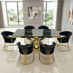 HOME LUXE INTERIOR Elina 180cm Black & Gold Marble Dining Table & 6 Porado Chairs Set - Size: 180 cm - thumbnail 4