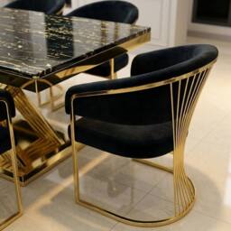 HOME LUXE INTERIOR Elina 180cm Black & Gold Marble Dining Table & 6 Porado Chairs Set - Size: 180 cm - thumbnail 5