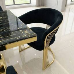 HOME LUXE INTERIOR Elina 180cm Black & Gold Marble Dining Table & 6 Porado Chairs Set - Size: 180 cm - thumbnail 7