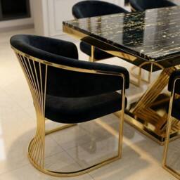 HOME LUXE INTERIOR Elina 180cm Black & Gold Marble Dining Table & 6 Porado Chairs Set - Size: 180 cm - thumbnail 6