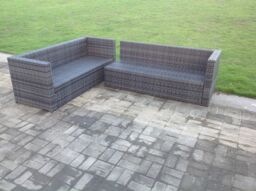Fimous Lounge Rattan Corner Sofa Set Outdoor Garden Furniture Rectangular Dining Table Chair Set in Dark Grey - thumbnail 4