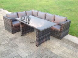 Fimous Lounge Rattan Corner Sofa Set Outdoor Garden Furniture Rectangular Dining Table Chair Set in Dark Grey - thumbnail 2