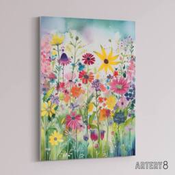 "Artery8 Bright Wildflower Floral Blooms Canvas Wall Art Print - Size: W18"" x H24""" - thumbnail 2