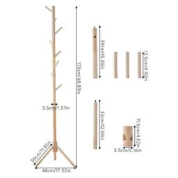 NESTLUNE Wooden Coat Rack Freestanding Clothes Hat Stand in Natural - thumbnail 2