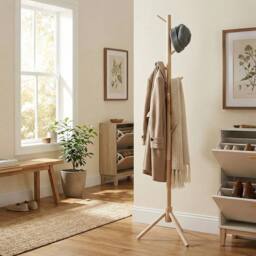 NESTLUNE Wooden Coat Rack Freestanding Clothes Hat Stand in Natural - thumbnail 5