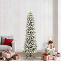 Berkfield Home Artificial Christmas Tree with 300 LEDs Green & white 210 cm - thumbnail 1