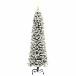Berkfield Home Artificial Christmas Tree with 300 LEDs Green & white 210 cm - thumbnail 4