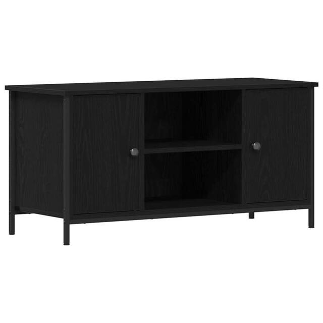 Berkfield Home TV Cabinet Black Oak 100x40x50 cm Engineered Wood & Steel - Size: 100 x 40 x 50 cm - image 1