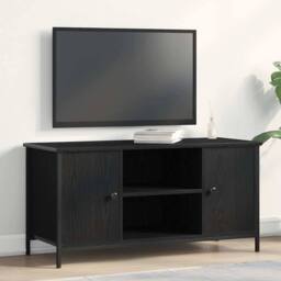 Berkfield Home TV Cabinet Black Oak 100x40x50 cm Engineered Wood & Steel - Size: 100 x 40 x 50 cm - thumbnail 2