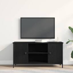 Berkfield Home TV Cabinet Black Oak 100x40x50 cm Engineered Wood & Steel - Size: 100 x 40 x 50 cm - thumbnail 4