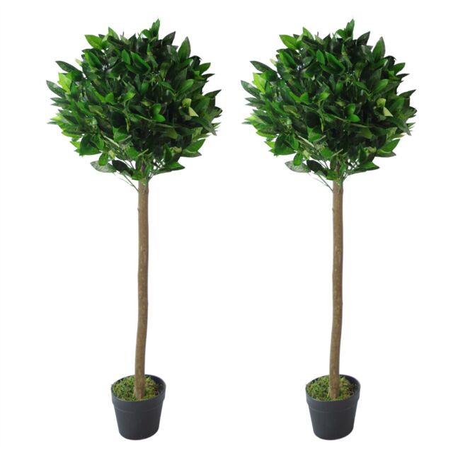 Leaf 120cm Design UK Pair of Artificial Bay Topiary Ball Trees in Green - image 1