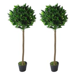 Leaf 120cm Design UK Pair of Artificial Bay Topiary Ball Trees in Green - thumbnail 1