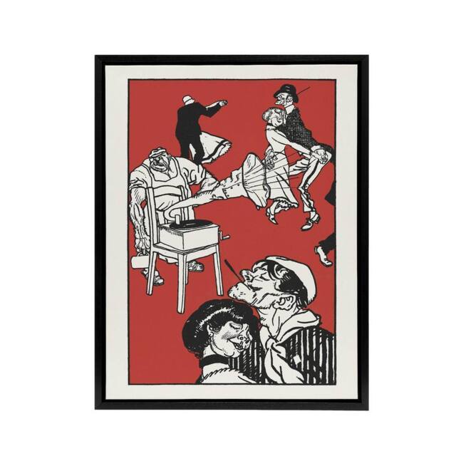 "Artery8 Apachentanze Gramophone Dancers Moriz Jung Framed Canvas Wall Art in Red - Size: W12"" x H16""" - image 1