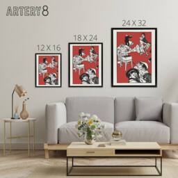 "Artery8 Apachentanze Gramophone Dancers Moriz Jung Framed Canvas Wall Art in Red - Size: W12"" x H16""" - thumbnail 4