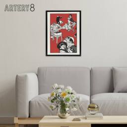 "Artery8 Apachentanze Gramophone Dancers Moriz Jung Framed Canvas Wall Art in Red - Size: W12"" x H16""" - thumbnail 3