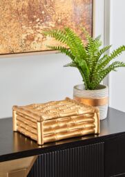 Orsina Hiba Large Gold Finish Bamboo Effect Trinket Box - thumbnail 5