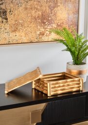 Orsina Hiba Large Gold Finish Bamboo Effect Trinket Box - thumbnail 4