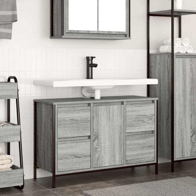 Berkfield Home Basin Cabinet with Drawers Grey Sonoma 90x34.5x60 cm - image 1