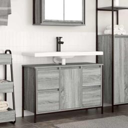 Berkfield Home Basin Cabinet with Drawers Grey Sonoma 90x34.5x60 cm - thumbnail 1