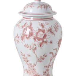 Wyld and Coco Porcelain Flower Vase with Lid - White and Red Ginger Jar Style - thumbnail 2