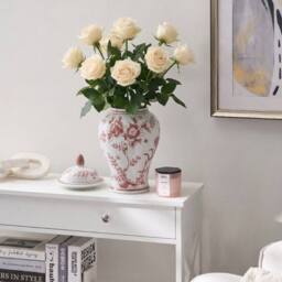 Wyld and Coco Porcelain Flower Vase with Lid - White and Red Ginger Jar Style