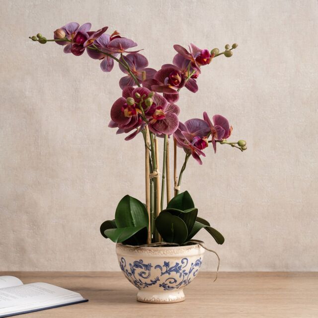 Scottish Everlastings Ltd 54cm Real Touch Dark Pink Phalaenopsis Orchid in Pot - image 1