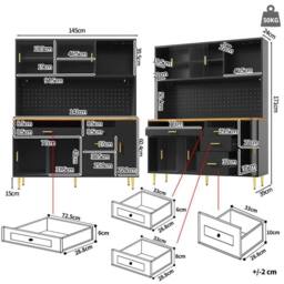 Merax Black Highboard Cabinet Kitchen Dresser with LED & Glass Doors - thumbnail 5