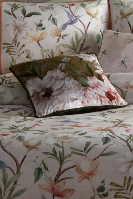 Appletree 'Fiorella' Floral Velvet Filled Cushion in Olive - Size: 43 cm x 43 cm - image 1
