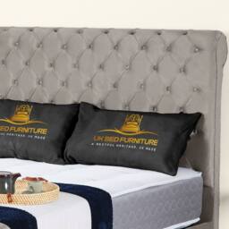 "UK Bed Furniture Chesterfield Sleigh Upholstered Bed with 48"" Headboard - Slatted Base in Light Grey - Size: Single" - thumbnail 2