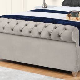 "UK Bed Furniture Chesterfield Sleigh Upholstered Bed with 48"" Headboard - Slatted Base in Light Grey - Size: Single" - thumbnail 3