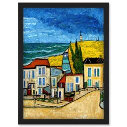 Artery8 Italy Rimini Seaside Town Van Gogh Style Modern Artwork Framed Wall Art Print A4 in Black - thumbnail 1