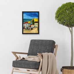 Artery8 Italy Rimini Seaside Town Van Gogh Style Modern Artwork Framed Wall Art Print A4 in Black - thumbnail 2