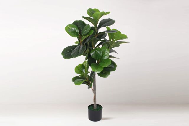 Tradala Trees Lush Artificial Fiddle Fig Tree with Real Wood Trunk in Dark Green - Size: 4ft - image 1