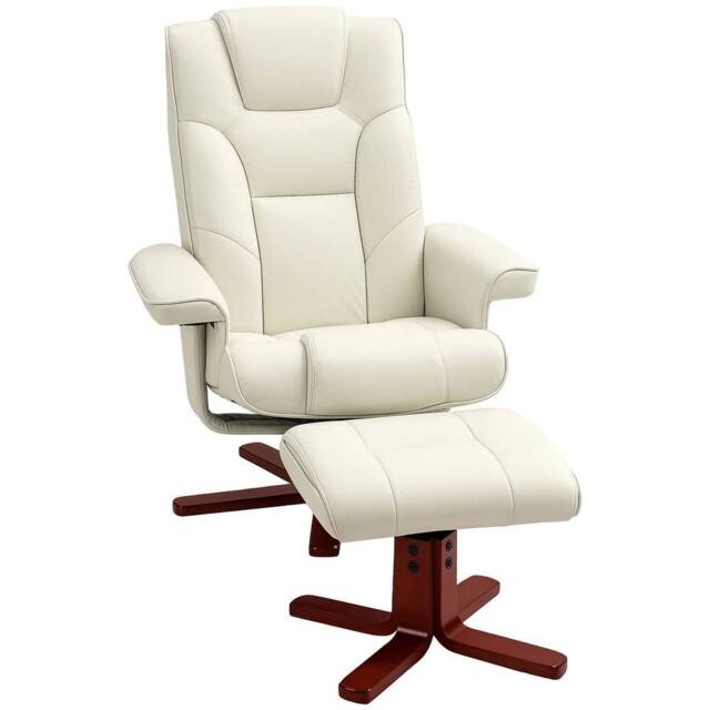 NESTLUNE Reclining Armchair with Footstool & Adjustable Backrest, Cream - Size: 100 cm x 15 cm - image 1