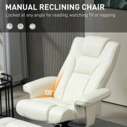 NESTLUNE Reclining Armchair with Footstool & Adjustable Backrest, Cream - Size: 100 cm x 15 cm - thumbnail 5