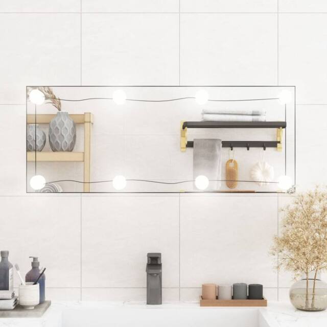 Berkfield Home Wall Mirror with LED Lights 30x80 cm Glass Rectangle in Silver - image 1