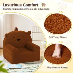 CASART Kids Bear Sofa Toddler Foam Couch w/ Fleece Fabric Cover Reading Chair in Brown - thumbnail 9