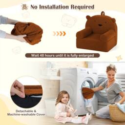 CASART Kids Bear Sofa Toddler Foam Couch w/ Fleece Fabric Cover Reading Chair in Brown - thumbnail 8