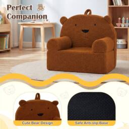 CASART Kids Bear Sofa Toddler Foam Couch w/ Fleece Fabric Cover Reading Chair in Brown - thumbnail 6